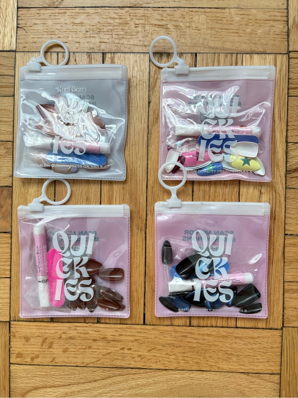 NEW Lot of 4 Quickies Press On Nails Almond Medium Long